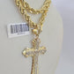 Real 10k Rope Chain Jesus Cross Charm Necklace Pendant Set 5mm 20"-30" Inch Gold