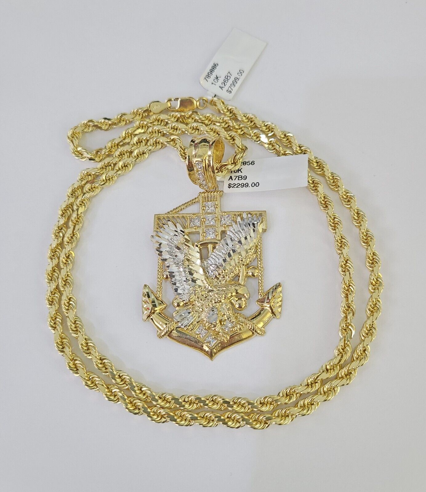 10k Solid Rope Chain Eagle Anchor Charm Set 4mm 20"-28" Necklace Gold Yellow