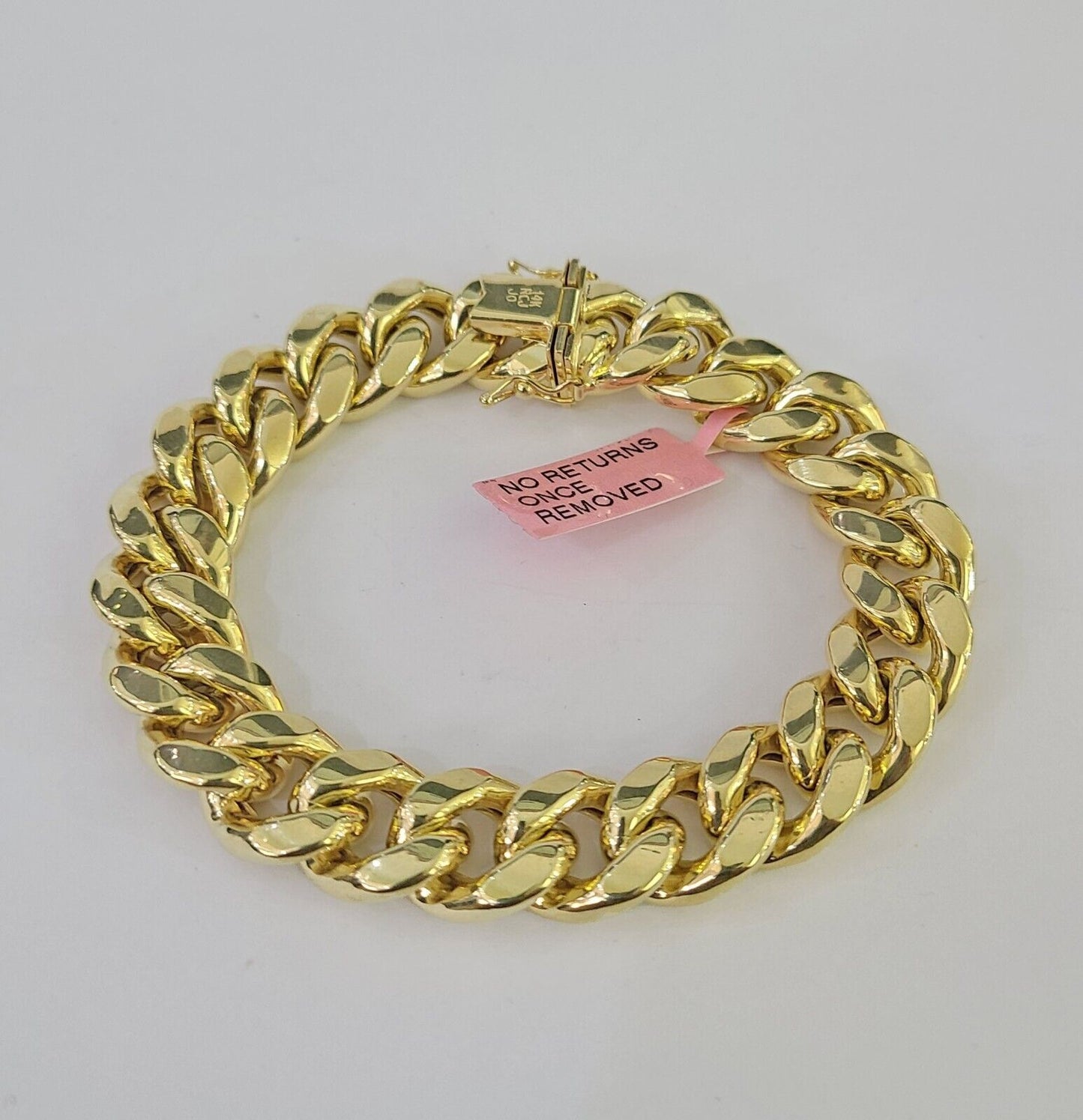 14K Miami Cuban Bracelet Yellow Gold Box Clasp 8" Inch 13mm Link Thick