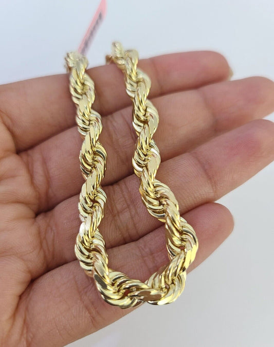 Real 14k Solid Rope Bracelet 7mm 7 Inch Men Women Diamond Cut Yellow Gold