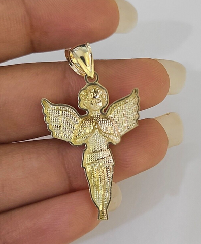 10K Real Praying Hands Charm Pendant Yellow Gold 1.5" Genuine