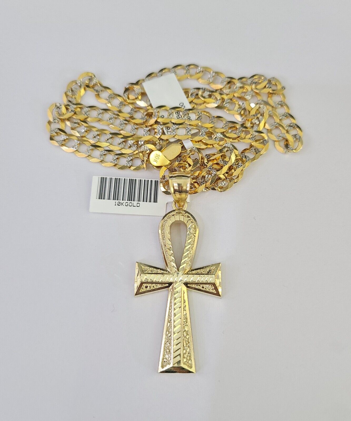 10k Solid Gold Cuban Curb Chain Jesus Cross Pendant 6mm 20"-30" SET Necklace