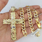 10k Gold Chain Cross Charm Solid Cuban Curb Necklace 9mm 20"-30" Diamond Cut SET