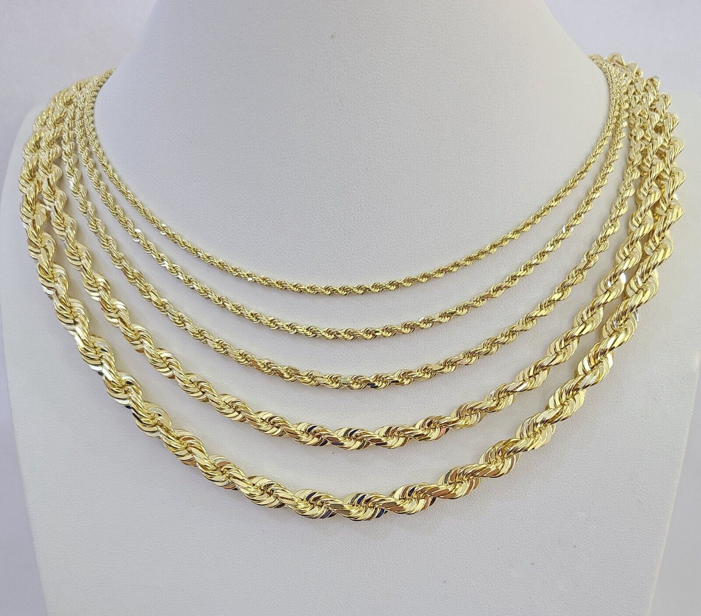 Real 10k Solid Gold Rope Chain Necklace 2.5mm-7mm Men Women Yellow 10kt