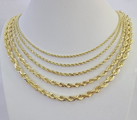 Real 10k Solid Gold Rope Chain Necklace 2.5mm-7mm Men Women Yellow 10kt