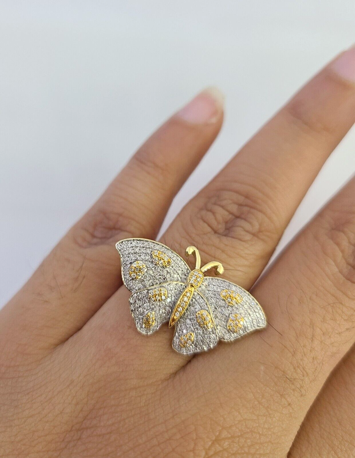 Real 10k Butterfly Diamond Ladies Ring Women Casual 10Kt Yellow Gold