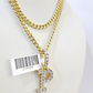 10K Gold Miami Cuban Chain P Diamond Initial 18"-24" 2mm Pendant Necklace SET
