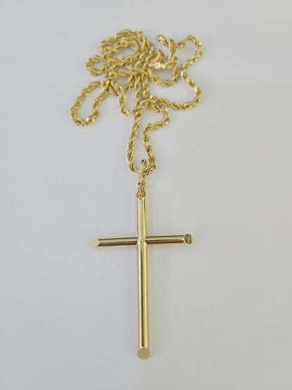 10k 3mm Rope Chain Jesus Cross Pendant 18"-30" Yellow Gold Set Charm Necklace