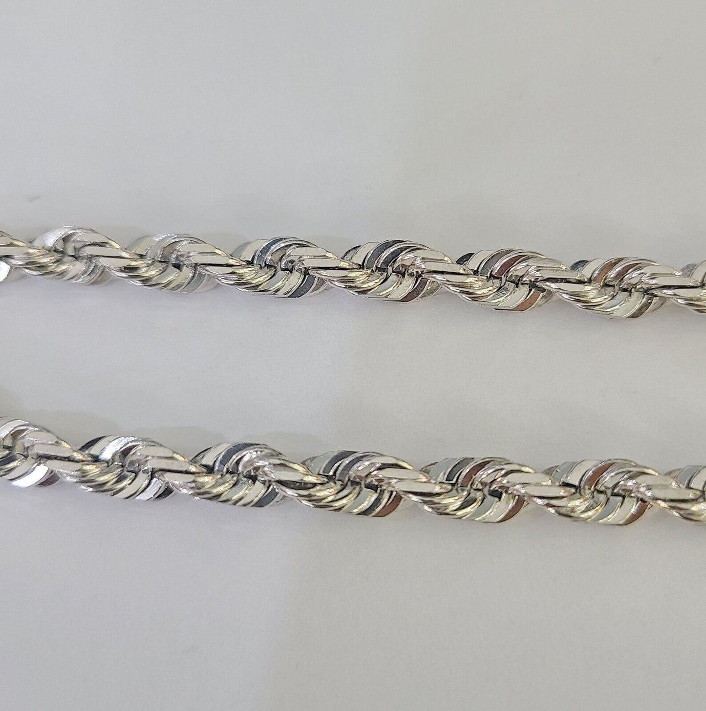 Real 10K Rope Bracelet White Gold Solid 5mm 8.5Inch Lobster Lock Unisex Genuine