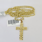 10k Solid Rope Chain 2mm Jesus Crucifix Cross Pendant Charm Necklace SET 18-24"