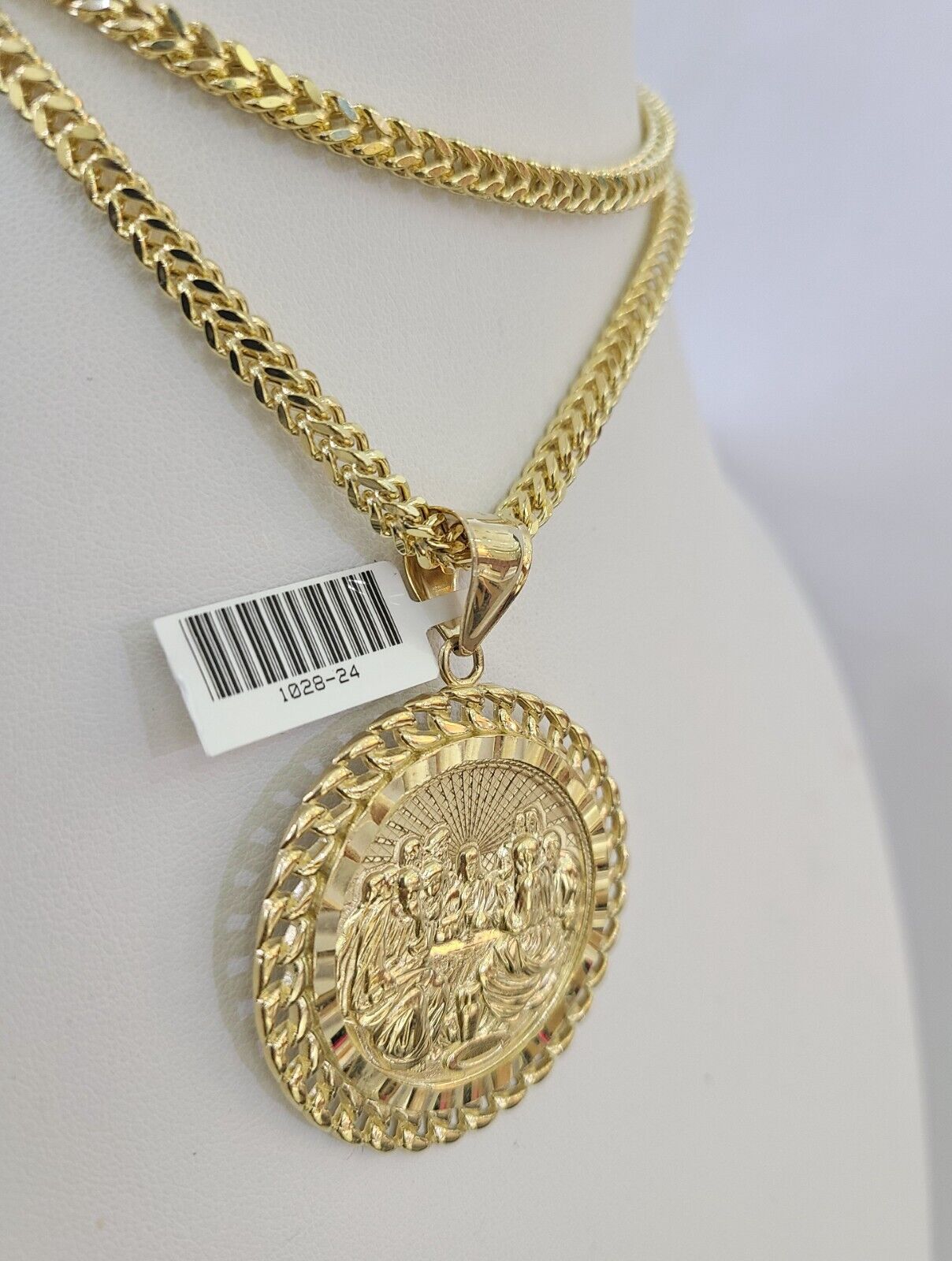 10K Franco Chain Last Supper Charm Necklace 20"-28" 4mm Gold SET Yellow