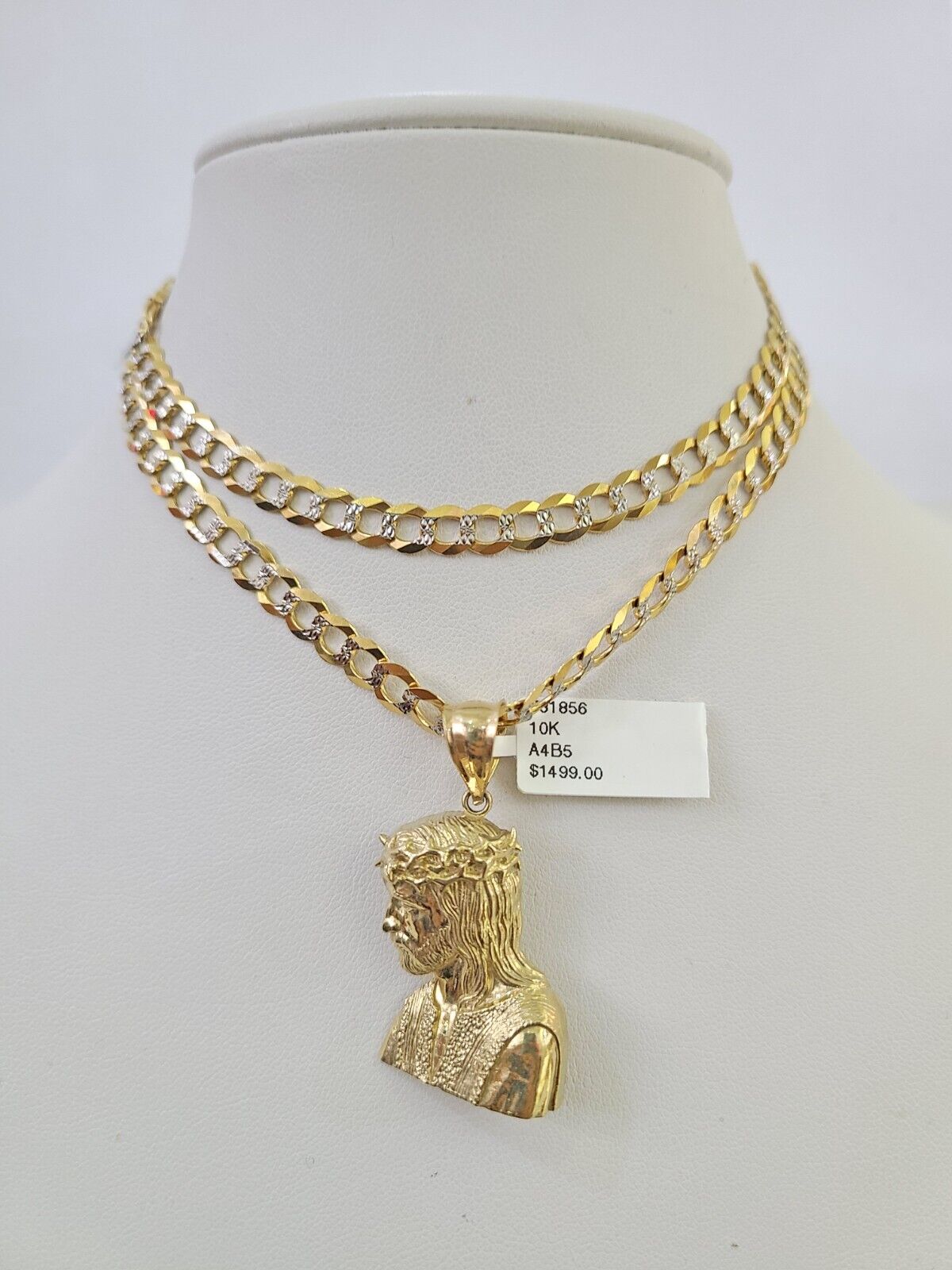 10k Solid Gold Cuban Curb Chain Jesus Head Pendant 6mm 20"-30" SET Necklace