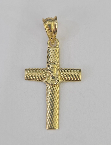 Real 10K Jesus Cross Pendant 1" Yellow Gold Charm Genuine
