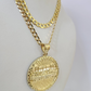 10k Gold Chain Last Supper Nugget Pendant Cuban Curb Link 5mm 18"-28" Inch SET