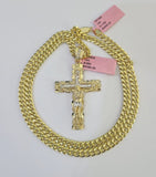 Real 14k Chain Cross Charm Set Miami Cuban Link 5mm 18"-30" Necklace Pendant