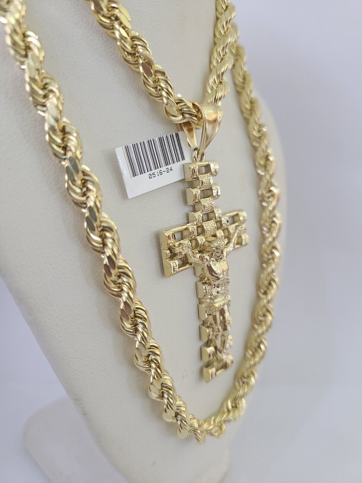 Real 10k Rope Chain Jesus Cross Charm Set 7mm 20"-28" Inch Necklace Yellow Gold