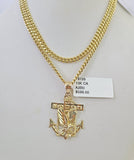 10K Gold Miami Cuban Chain Eagle Anchor Charm 18"-28" 3mm REAL Pendant Necklace