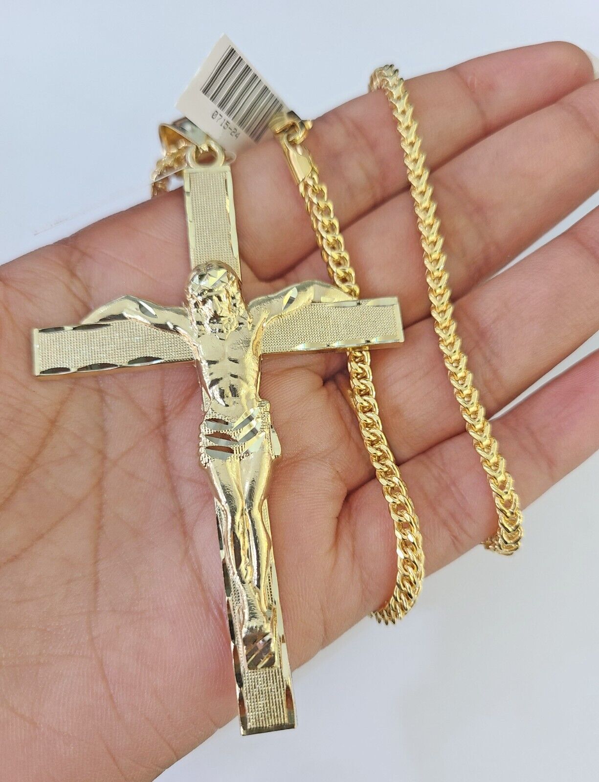 10K Franco Chain Jesus Crucifix Cross Pendant Charm Necklace 20"-26" 3mm Gold