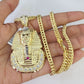 10K Franco Chain Pharaoh Pendant Charm Necklace 20"-28" 4mm Yellow Gold SET