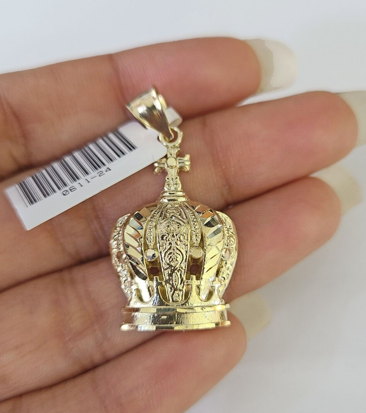 10K Imperial Crown Charm Pendant Real Yellow Gold 1.5" Inch 10kt (Resized 5mm)