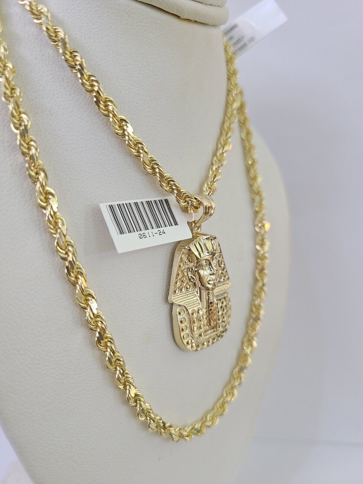 10k Solid Rope Chain Pharaoh Charm Set 4mm 20"-28" Necklace Gold Yellow