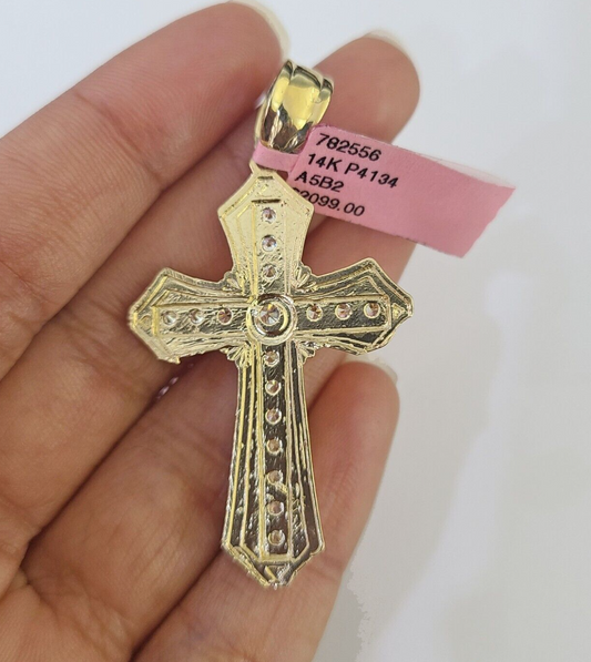 14k Jesus Christ CZ Cross Charm Pendant Yellow Gold REAL Genuine