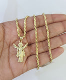 10k 3mm Rope Chain Jesus Full Body Pendant 18"-30" Gold Set Charm Necklace