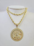 Real 10k Rope Chain Last Supper Charm Set 7mm 18"-26" Inch Necklace Yellow Gold