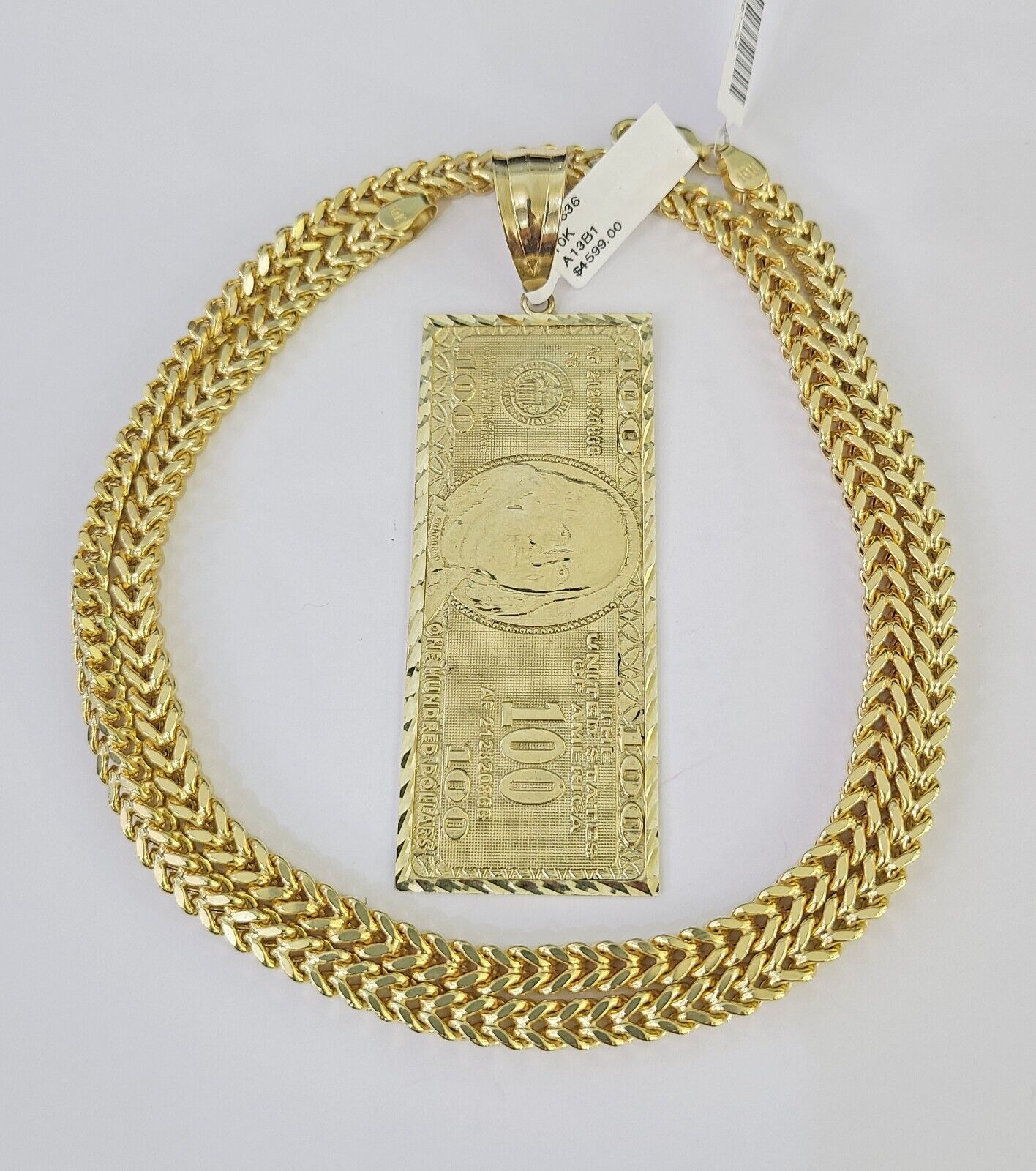 10K Franco Chain 100 Money Dollar Pendant Charm Necklace 20"-26" 5mm Gold SET