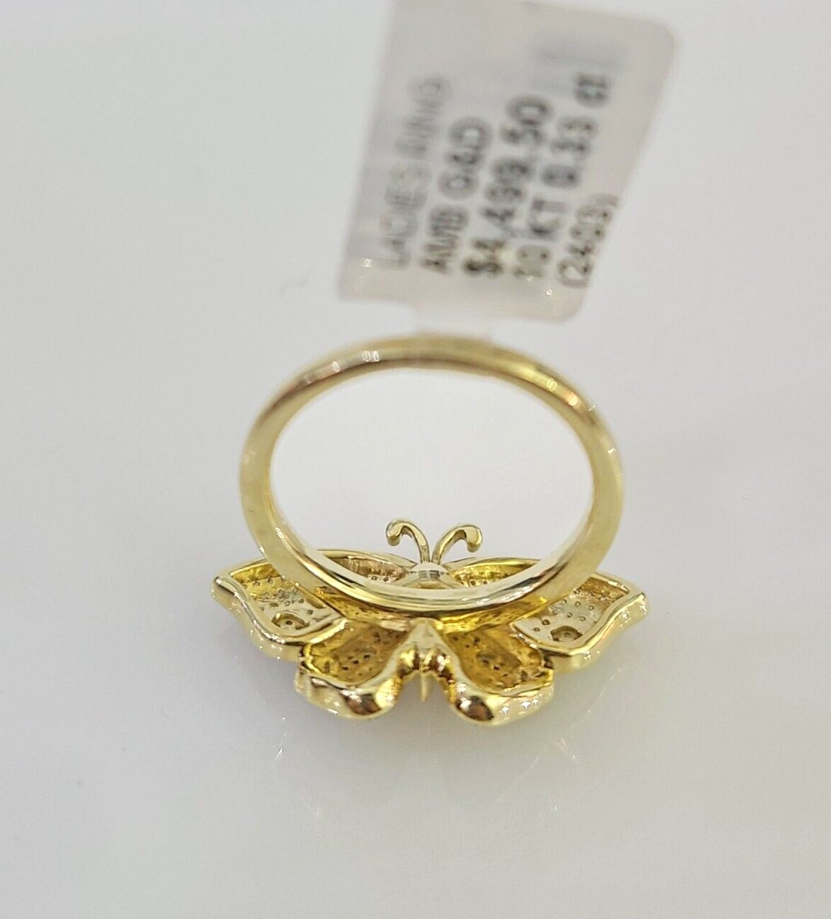 Real 10k Butterfly Diamond Ladies Ring Women Casual 10Kt Yellow Gold