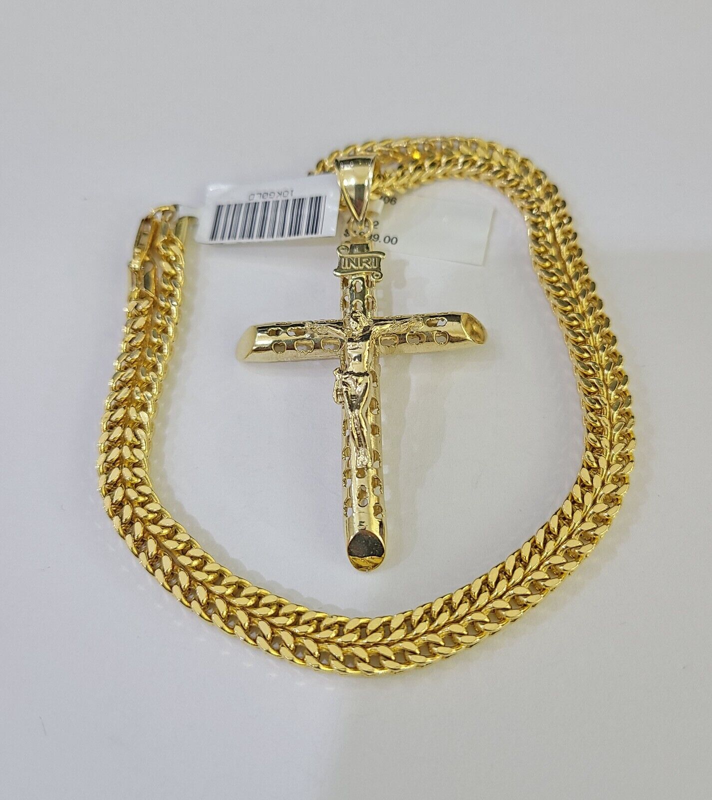 10K Gold Franco Chain INRI Cross Charm Length 18-26 inches 3mm REAL Yellow