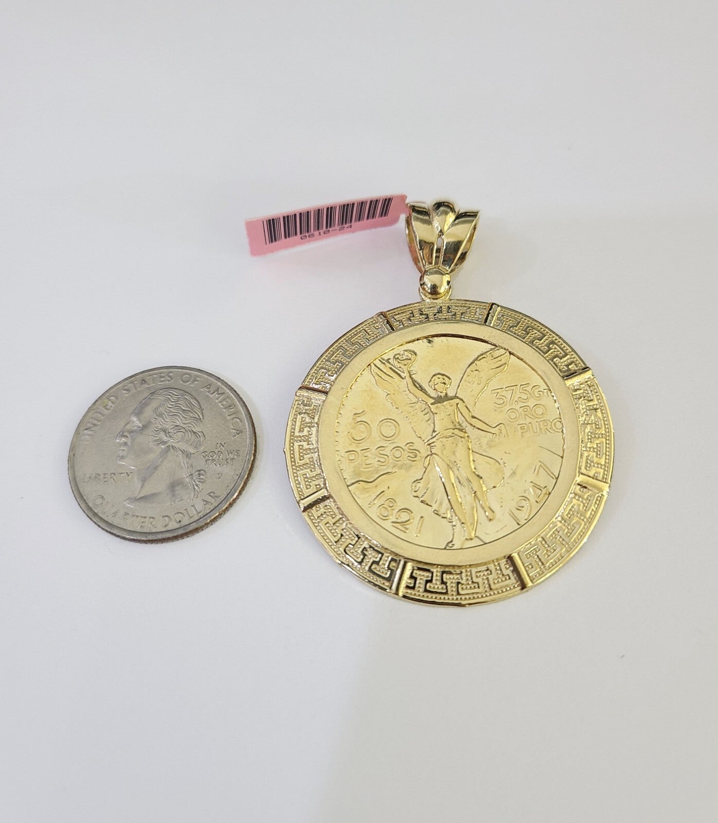 REAL 14k Yellow Gold Centenario Style Coin in Bezel 50 Pesos 1947 Pendant