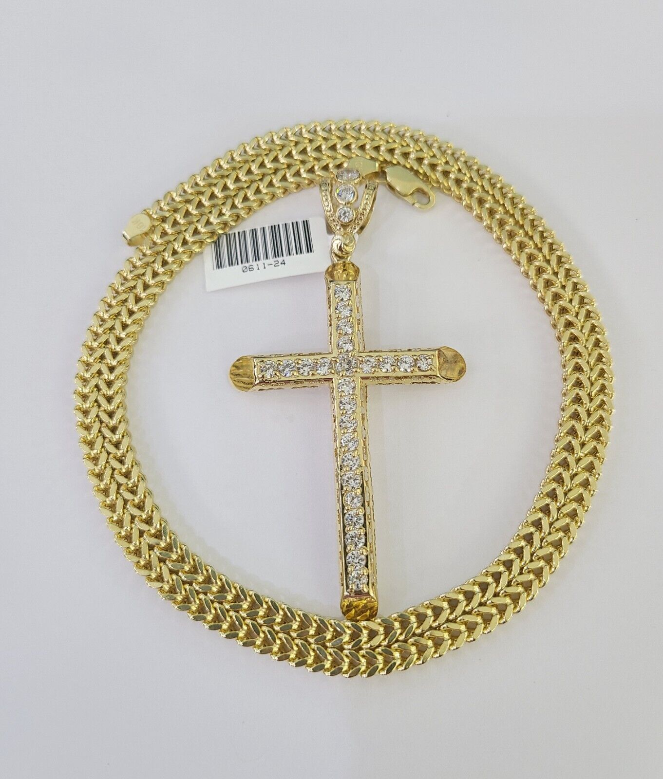 10K Franco Chain Jesus Cross Pendant Charm Necklace 20"-28" 4mm Gold Yellow SET