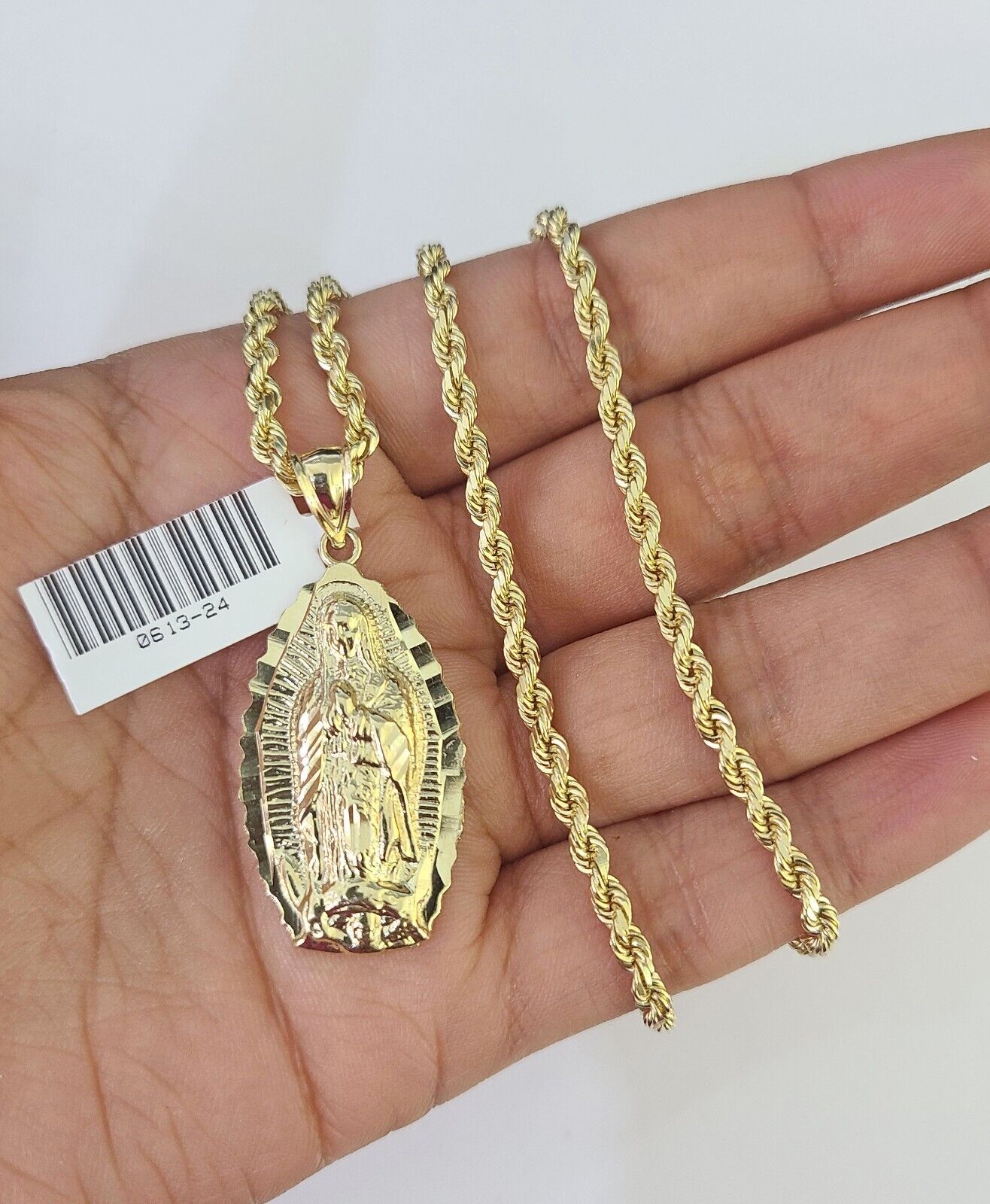 10k Solid Rope Chain 3mm Virgin Mary Pendant Charm Necklace SET 18-28 in