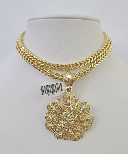 10K Franco Chain Tree leaf Pendant Charm Necklace 20"-26" 5mm Gold SET Yellow