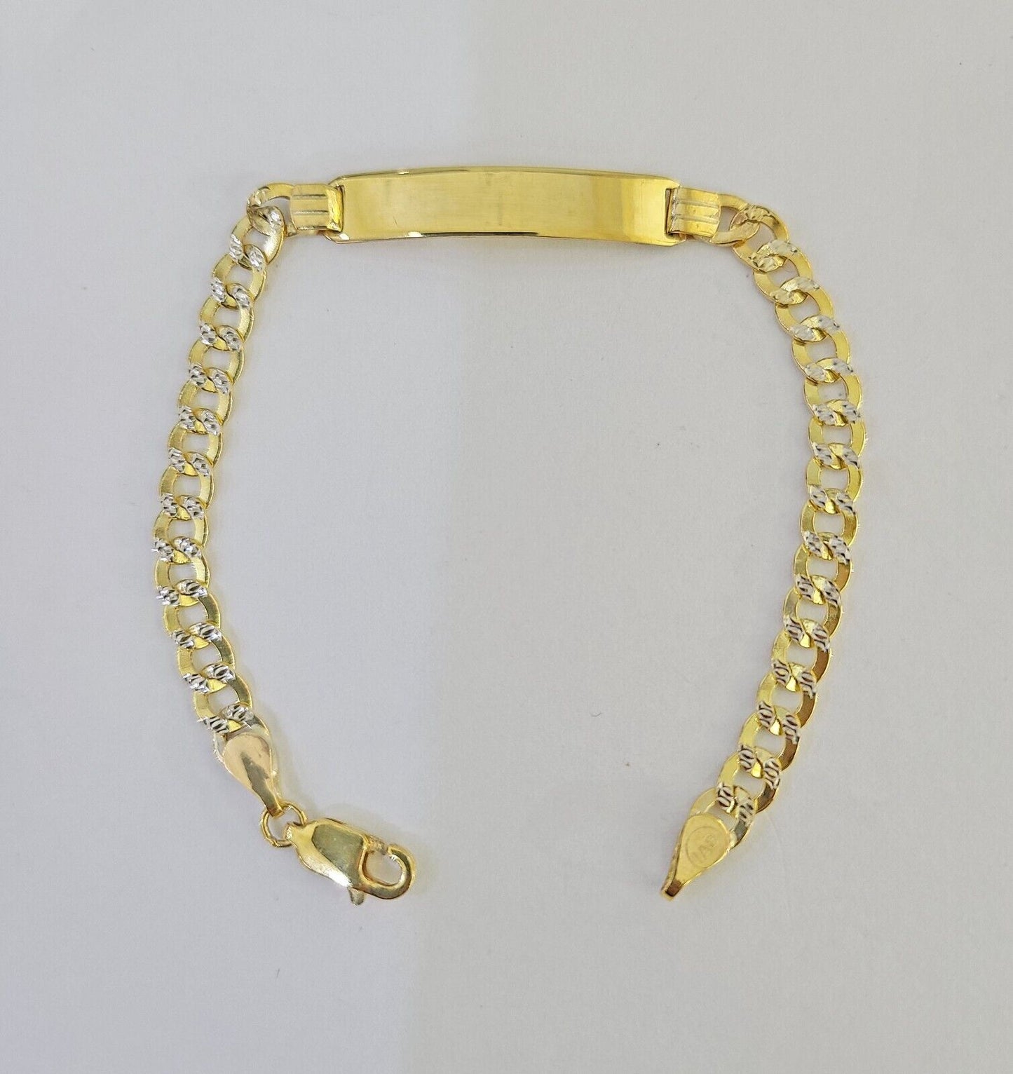 REAL 10K Gold ID Bracelet Kids Baby Diamond Cuts Cuban Curb Link