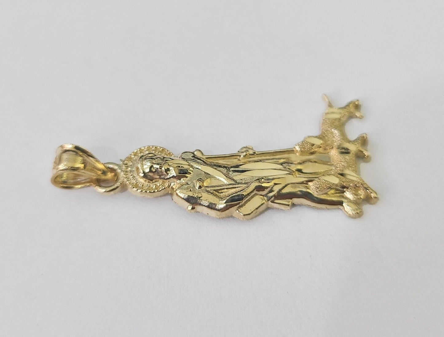 Real 10K Gold Saint Lazaro Charm 10kt yellow Gold Pendent Sheppard Dogs