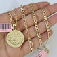 14k Solid Figaro Chain Mayan Calendar Pendant Gold 4mm 18-28 inch SET Necklace