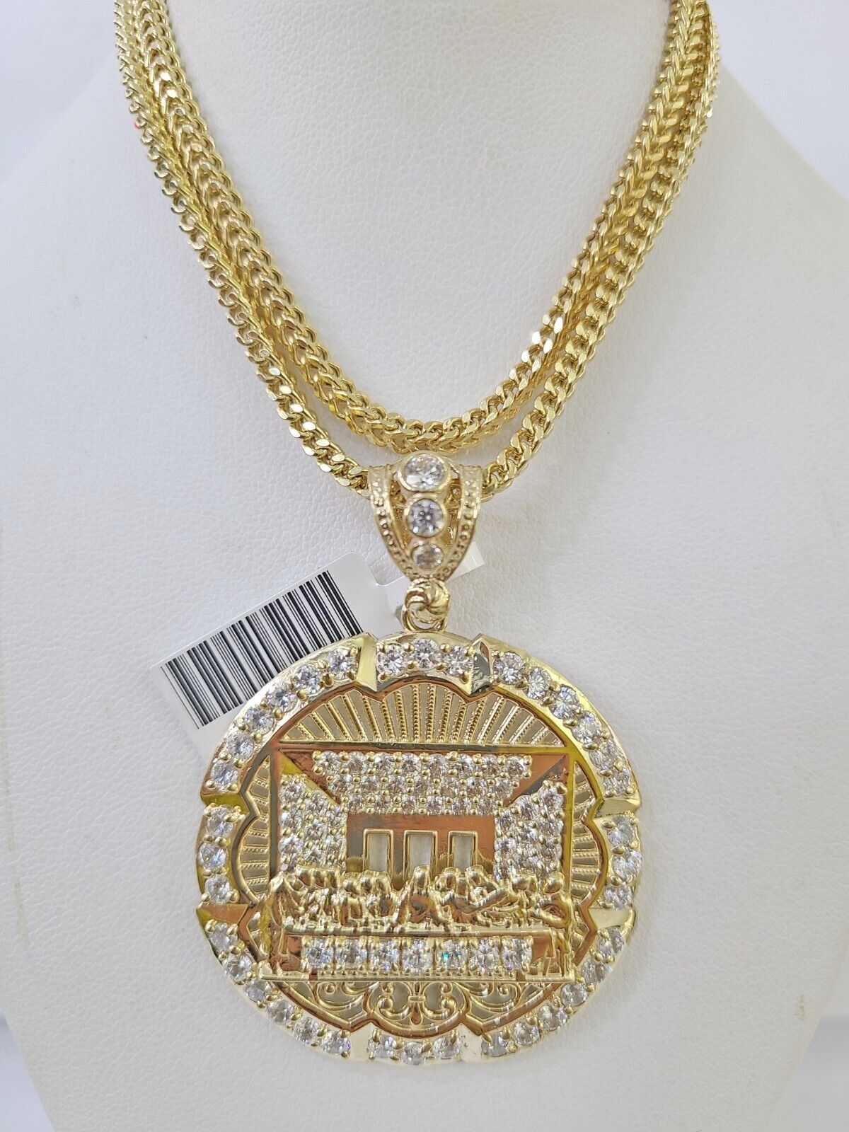 10K Yellow Gold Franco Chain Last Supper Charm ,necklace 3mm 18-26inch REAL 10KT