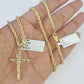 Real 10k 3mm Rope Chain INRI Cross Pendant 18" 20" 22" 24" 26" Gold Set