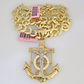 14k Gold Chain Jesus Anchor Charm Solid Cuban Curb 10mm 20"-30" SET Necklace