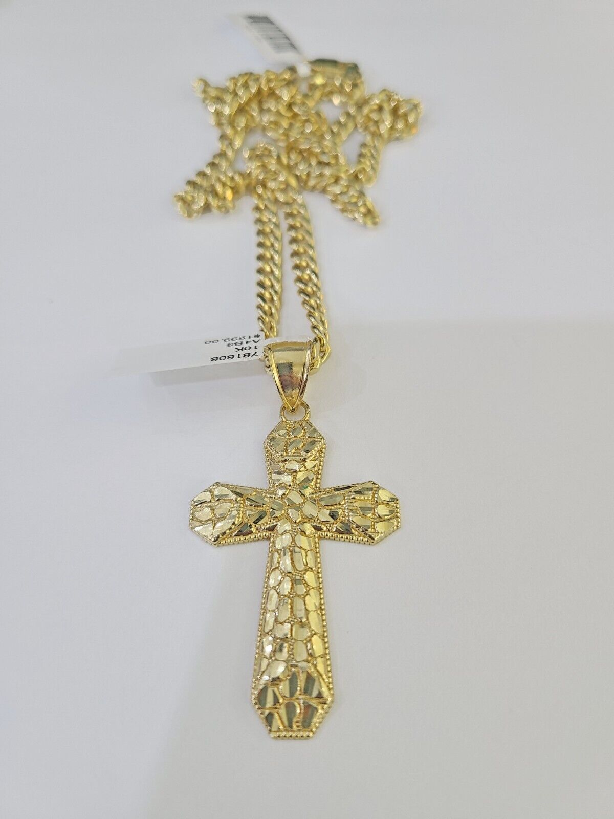 10K Gold Miami Cuban Chain Jesus Cross Charm Length 18"-26" 4mm REAL Yellow