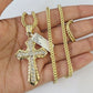 10K Franco Chain Jesus Cross Pendant Charm Necklace 20"-26" 3mm Gold Yellow SET