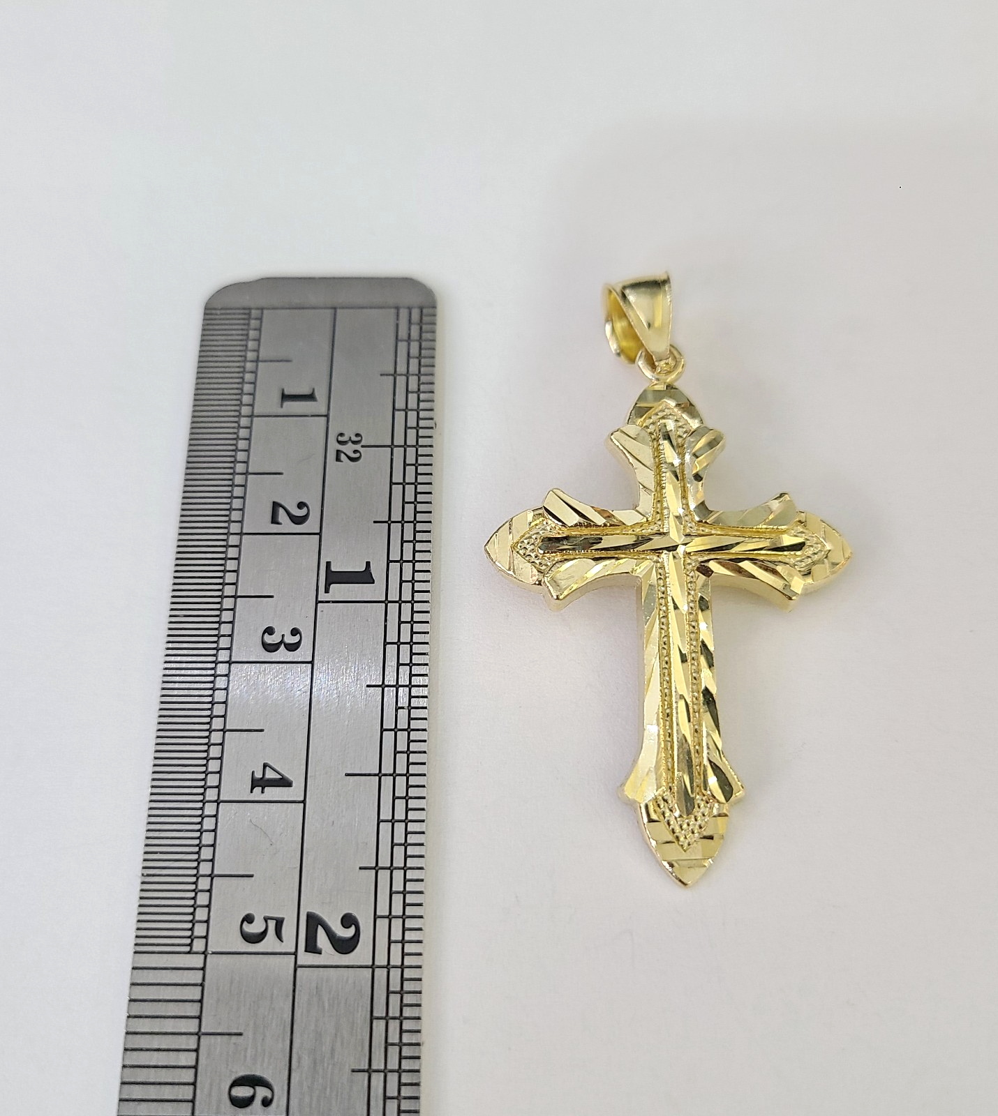 10k Gold Byzantine Necklace Jesus Cross Charm 20-30 inch 3mm Pendant SET