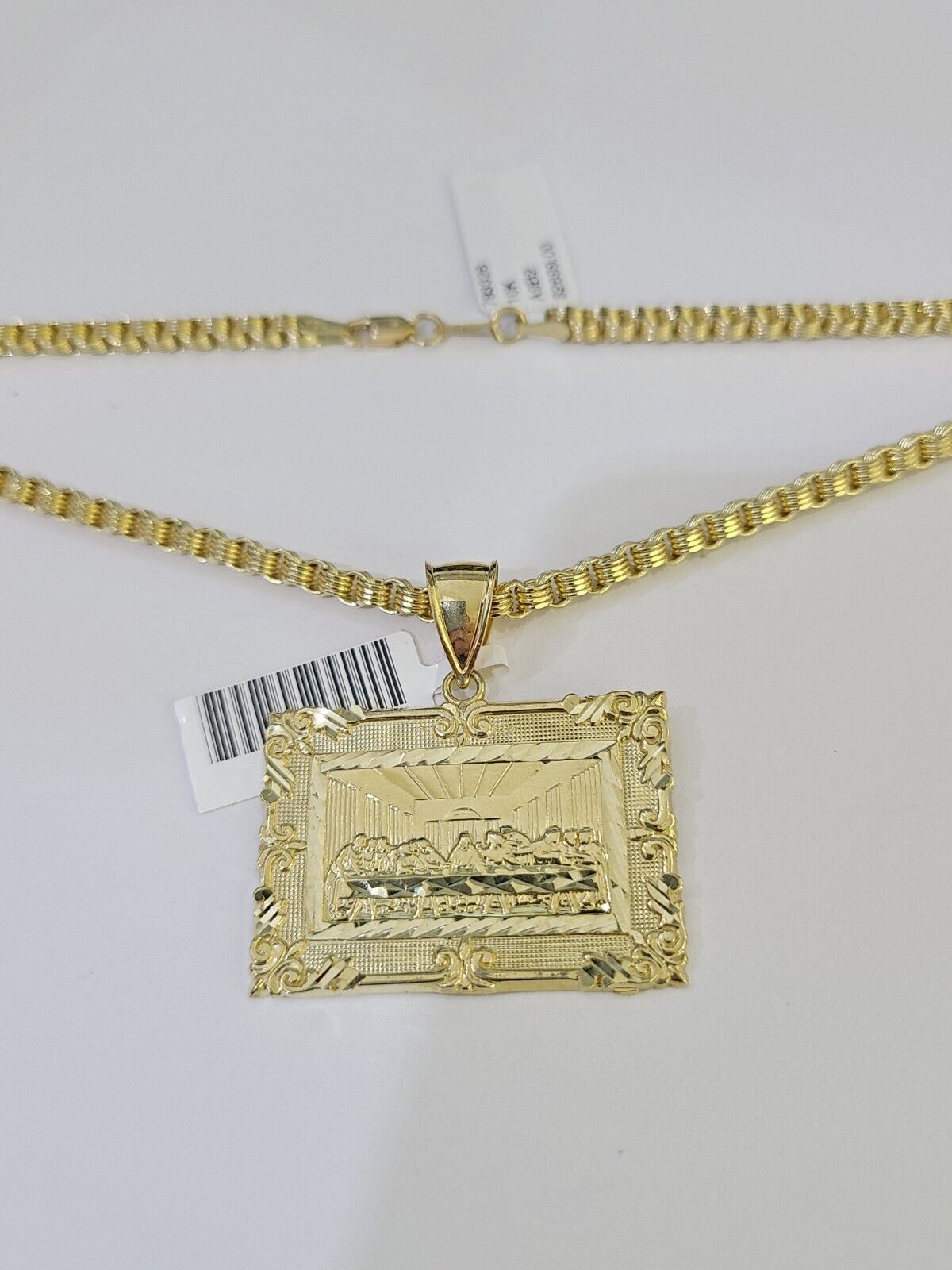 10k Gold Byzantine Necklace Last Supper Charm 18-26 inches 3mm REAL SET Chain