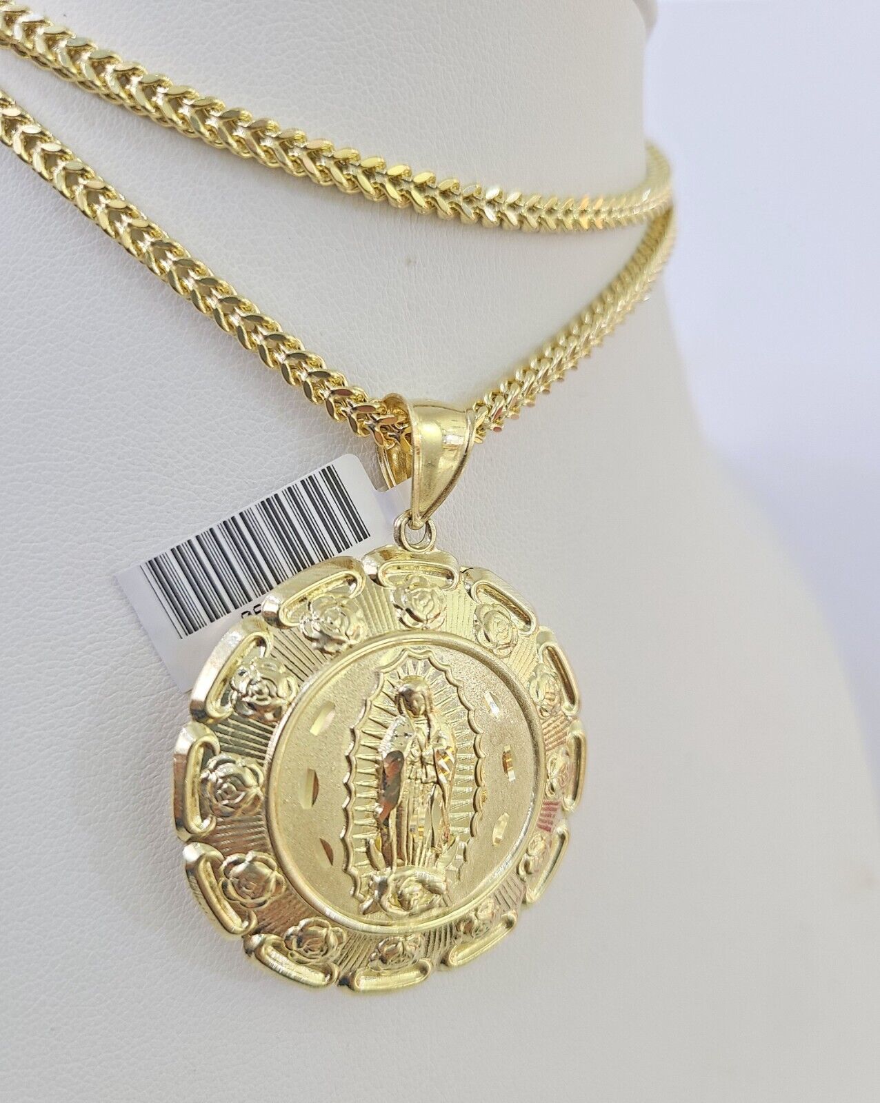 10K Franco Chain Jesus Mary Pendant Charm Necklace 20"-26" 3mm Gold Yellow SET