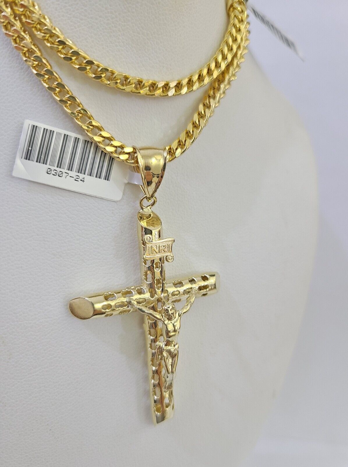 10K Gold Franco Chain INRI Cross Charm Length 18-26 inches 3mm REAL Yellow