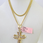 14k Miami Cuban Chain Jesus Cross Charm Pendant 3mm 18"24" inch SET Necklace