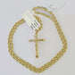 Real 10k 3mm Rope Chain INRI Cross Pendant 18" 20" 22" 24" 26" Gold Set