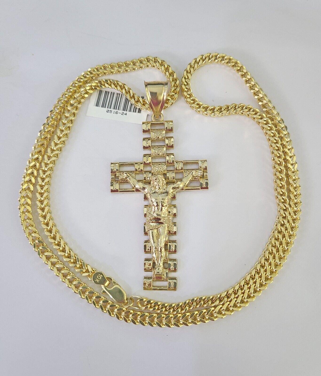 10K Franco Chain Jesus Crucifix Cross Pendant Charm Necklace 20"-28" 4mm Gold